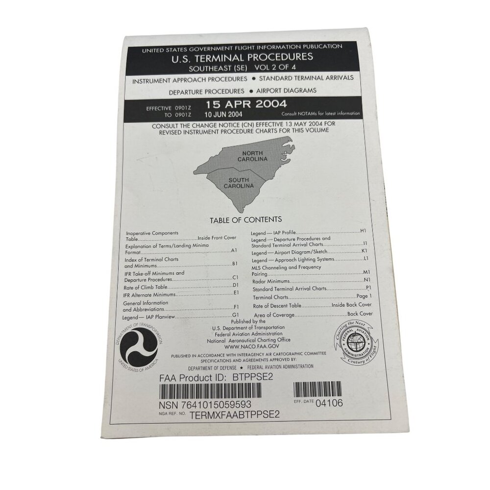 FAA Southeast Terminal Procedures Vol 2 Apr 2004 NC/SC Pilot Charts